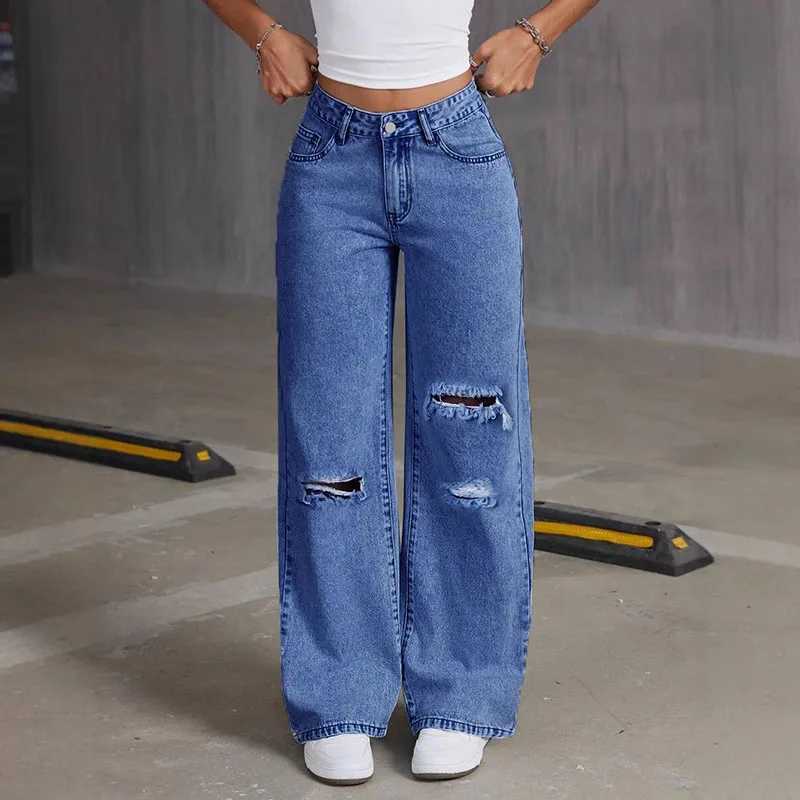 2025 New Loose Light Blue Washed Wide Leg Denim Pants Solid Color Pants Women JeansT260317