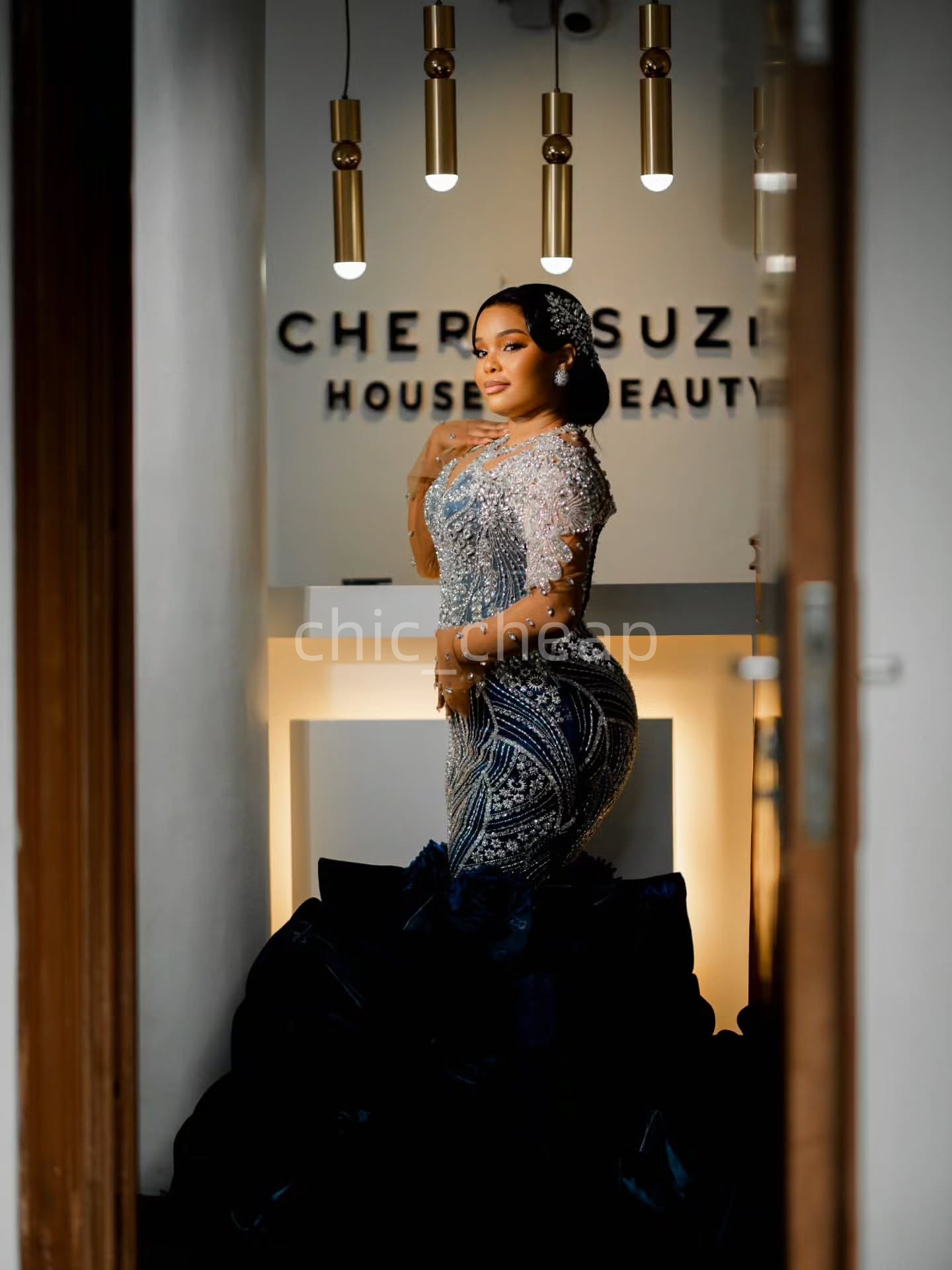 2K26 Dark Navy Prom Dress 2026 Mermaid Prom Dress Crystals Appliques Organza Tiers Evening Dresses Birthday Party Formal Receiption Gowns Dresses ZJ06