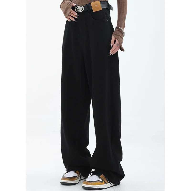 Woman High Waist 90s Vintage Stacked Baggy Jeans Lady Oversized Gothic Wide Leg Pants Lady Fashion Black Blue Y2k Denim Trousers M260317