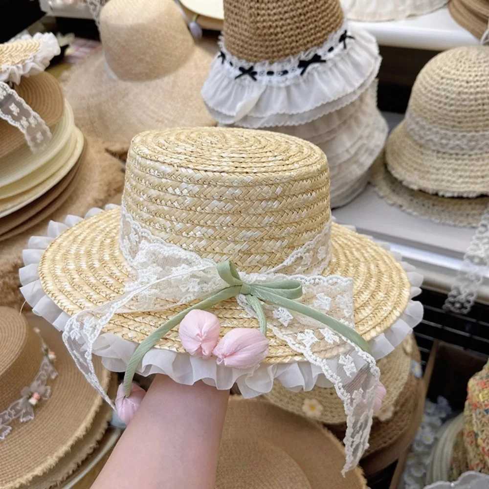Fashion Sunscreen Lace Bow Straw Hat Flower Weave Outing in Spring Tulip Hat Wide Brim Boho Summer Beach Sun Hat Beachside H260317 - view 3
