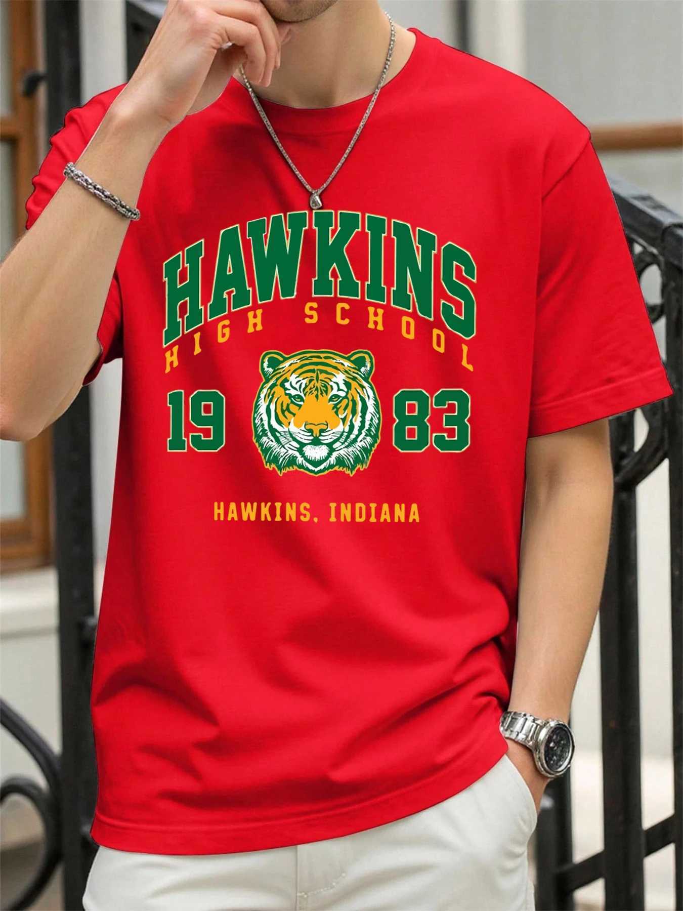 Hawkins 1983 Mighty Tiger Prints Mans T Shirts All-Match Cotton T-Shirt Loose Summer Clothing Oversized Crewneck Sportswear M260317
