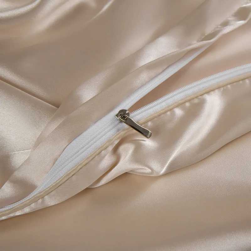 Luxury Mulberry Silk Duvet Cover Set High End Satin Solid Color Quilt Cover and Pillowcases Soft Silky King Size Comforter Cover D260317