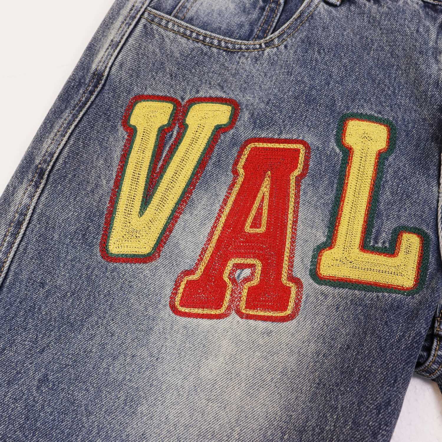 Denim Washed Loose Shorts wiTH Skittle Embroidery Colorful Letters Jeans X260316