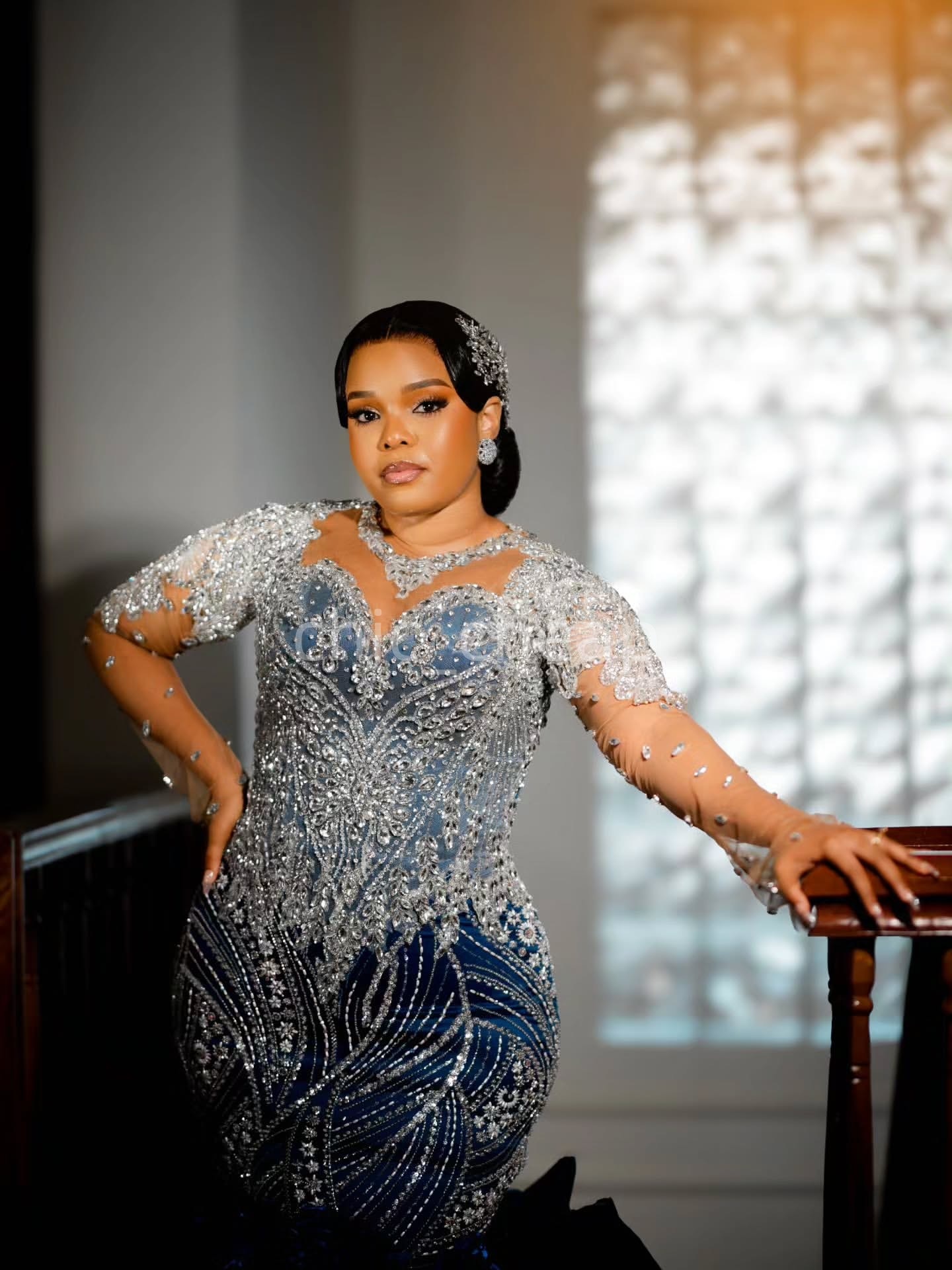 2K26 Dark Navy Prom Dress 2026 Mermaid Prom Dress Crystals Appliques Organza Tiers Evening Dresses Birthday Party Formal Receiption Gowns Dresses ZJ06