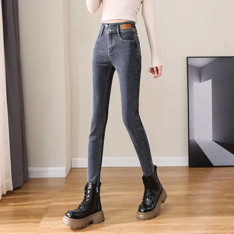 Autumn Woman Skinny Jeans High Waist Slim Korean Elastic Pencil Pants Female Fashion Denim Trousers Brand Grey BlackT260317