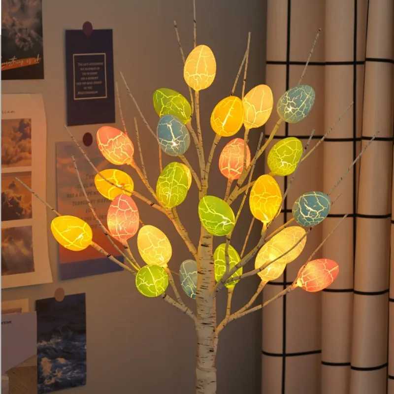 60cm Easter Brich Tree Lamp 40LED Easter Eggs Ornaments Hanging Easter Decorations for Home Spring Festival Party Table Decor H260316