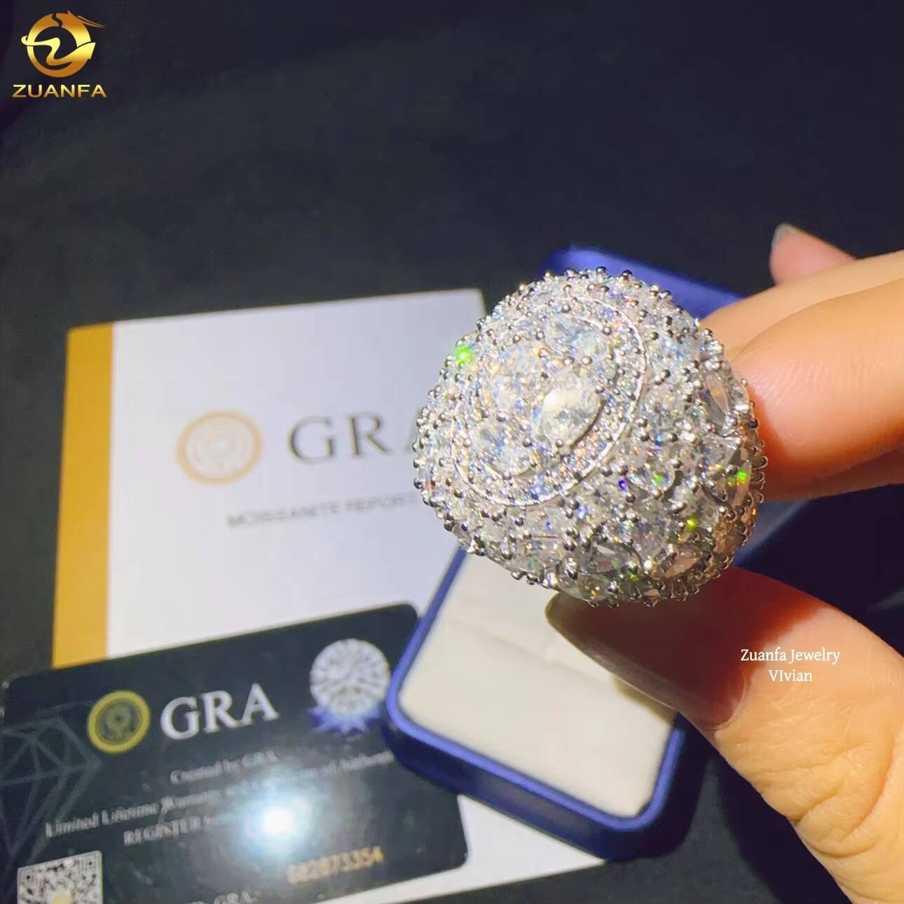 Fashion Sterling Silver 925 Iced Out Fashion Custom Hip Hop Mens D Color VVS Moissanite Diamond Luxury Ring for Men