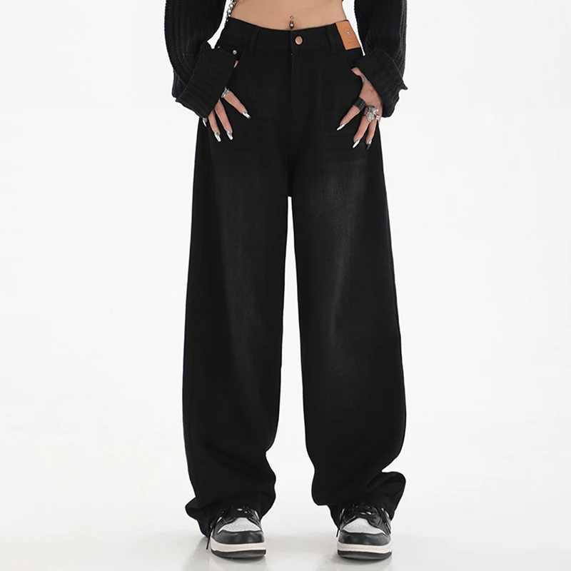 Lady Ins Fashion High Waist Jeans s Comfortable Baggy Wide Leg Pants Female Korean Solid Casual Denim Trousers M260317