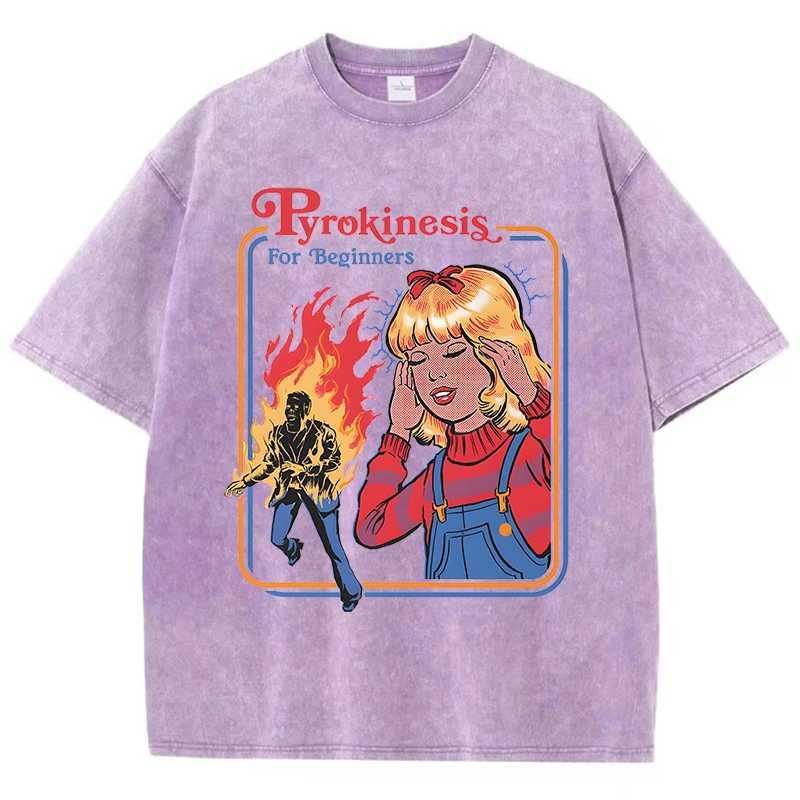 Pyrokinesis For Beginners Washed Retro Men T-Shirts Fashion Cotton Clothes Loose Oversize T Shirt Casual Tee Cotton Tops Couple M260317