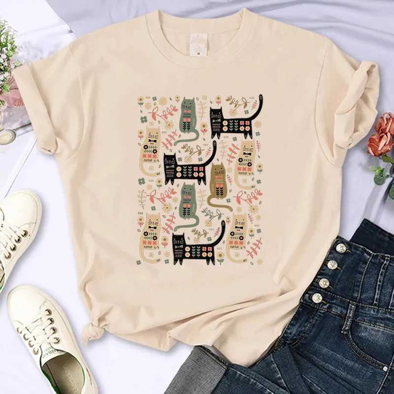 Funny Cute Cat Vintage Tee Shirt Aesthetic Y2k Tops Harajuku Graphic Ulzzang T-shirt Women Men Graphic Tshirt Streetwear Female M260317
