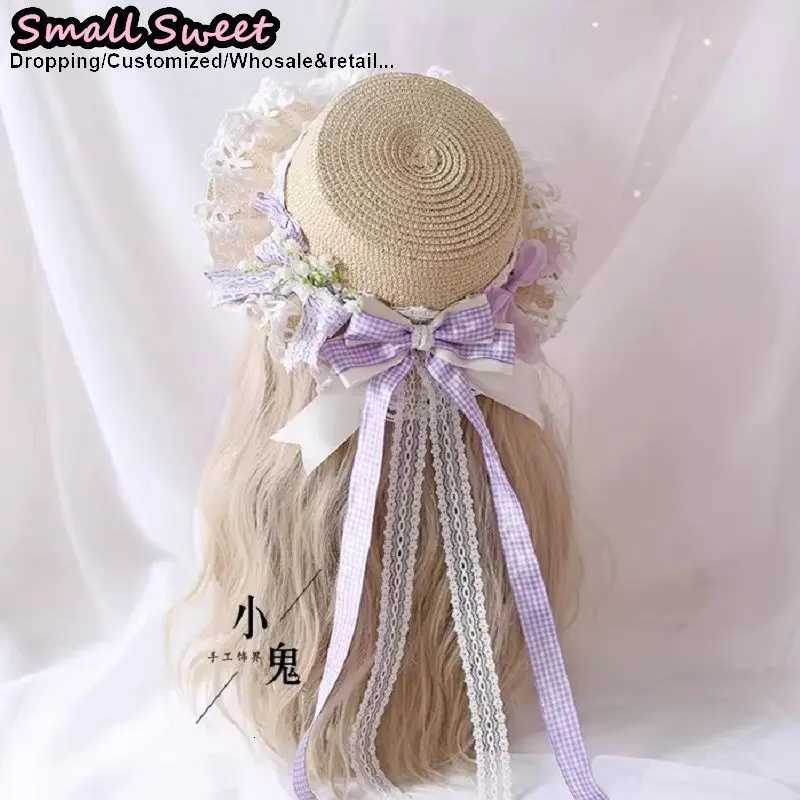 Womens Y2K Girl Sweet Lolita Straw Boater Hat Plaid Design with Bow Accents Versatile Forest-Style Sun Hat for Casual Wear H260317 - view 4