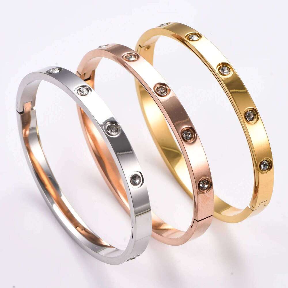 6mm Wide Exquisite Zircon Openable Bracelet for Women ,Stainless Steel Polished Bangle Bracelets,Girl Jewelry Gifts