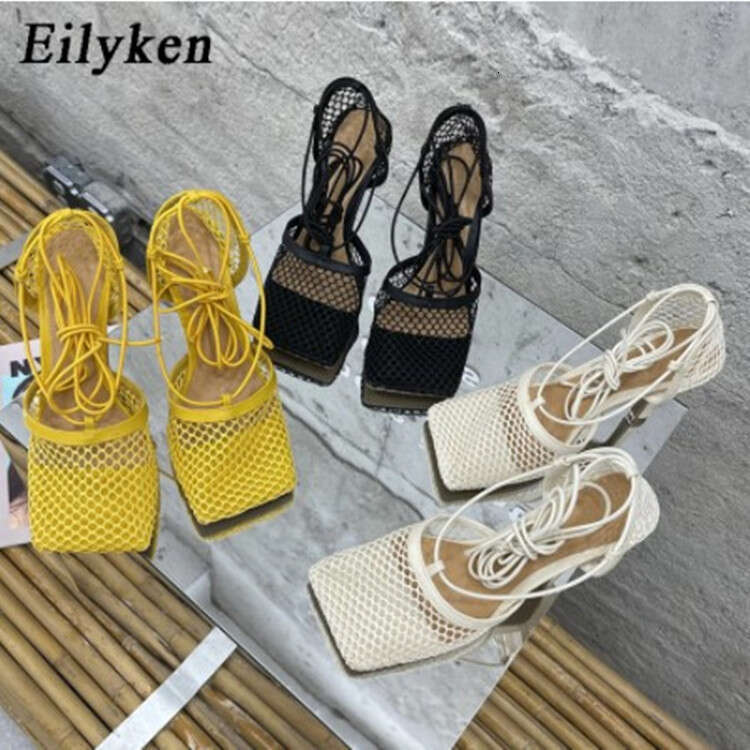 2026 European and American Style Sandals Mesh Breathable Square Toe Strap Women's High 979-8 Long-Term In Stock Stiletto Heels