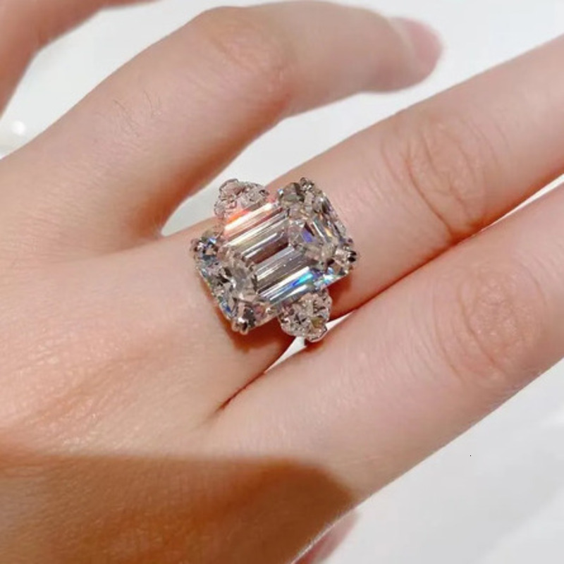 925 Sterling Silver Emerald Cut Pink Sapphire Ring Three Stone CZ Engagement Ring Hypoallergenic Elegant Bridal Wedding Jewelry For Women Multi Colors