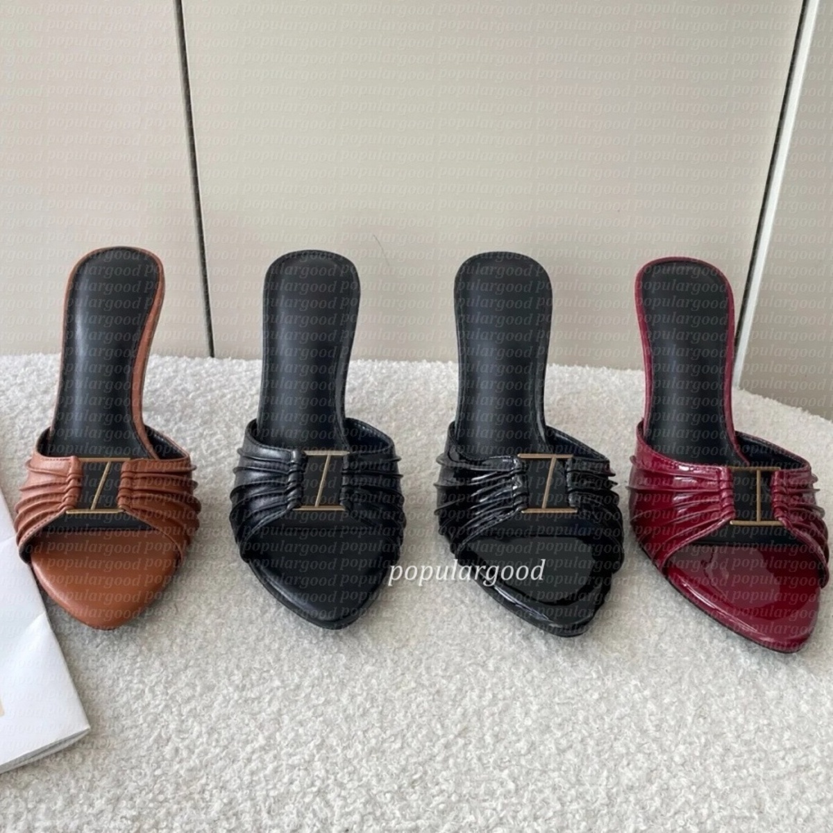 Elegant Dress shoes Ladies stiletto mule Genuine Leather Women BABYLONE MULES Fashionable Letter Buckle Sharp toes sandals luxury high-heeled slingback heels