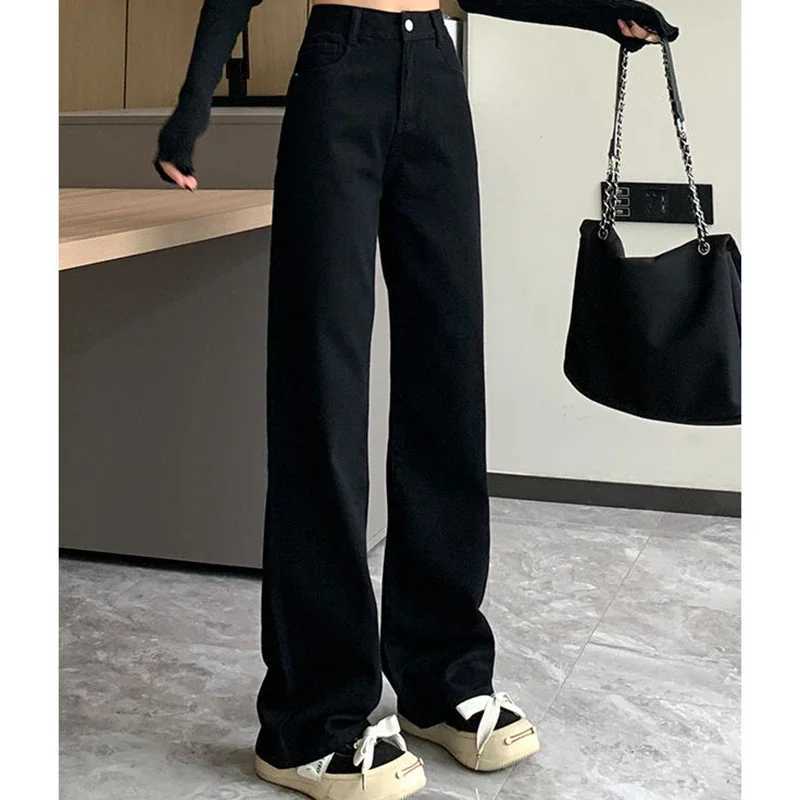 Woman High Waist Slim Fit Wide Leg Jeans Female Y2k 2000s Casual Straight Leg Pants s Fashion Black Loose Denim Trouserse M260317