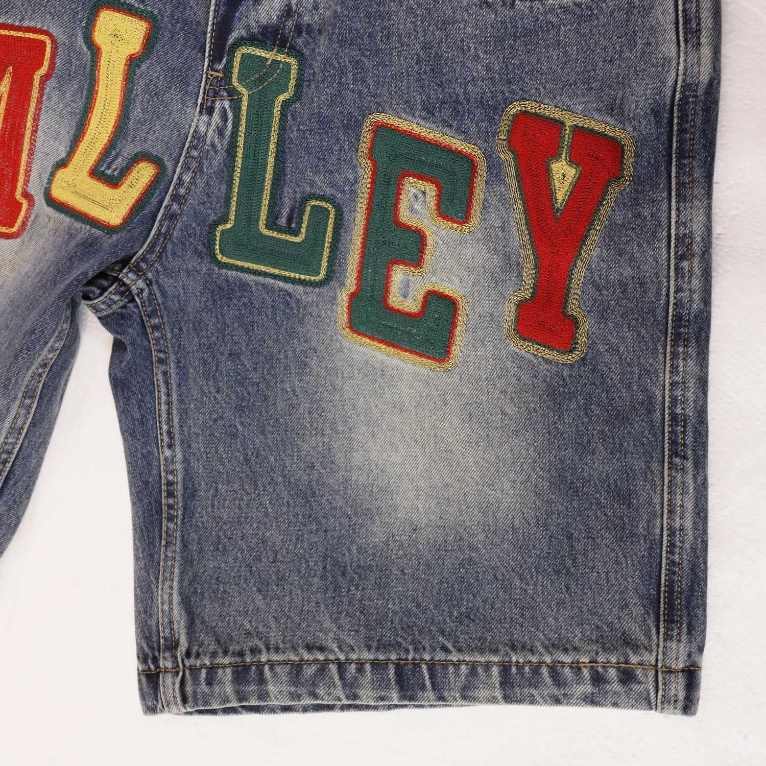 Denim Washed Loose Shorts wiTH Skittle Embroidery Colorful Letters Jeans X260316