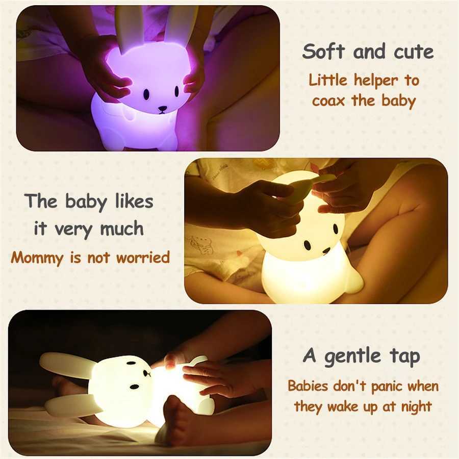 LED Night Light cute Rabbit Animal Cartoon Silicone Lamp Dimmable USB Rechargeable For Children kids bedroom gift Sleeping light H260316