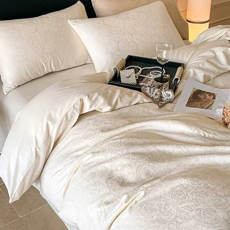 Light Luxury Satin Jacquard Solid Fitted Sheet Sets Pure Cotton Skin-Friendly Soft Quilt Cover 15/18M Bed Bedding for Adults D260317