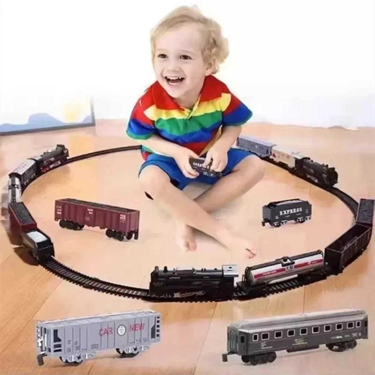 Electric Freight Train Set with Light-Up Tracks STEM Railway Toy for Kids Interactive Christmas Train Gift for Boys Girls D260317
