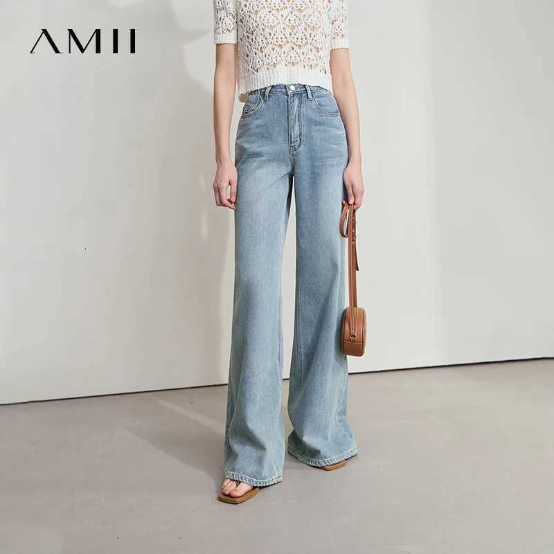 AMII Minimalist Blue Jeans Women 2025 Autumn New Versatile Denim Wide Leg Pants Low Waist Thin Casual Loose Trousers 12542121T260317