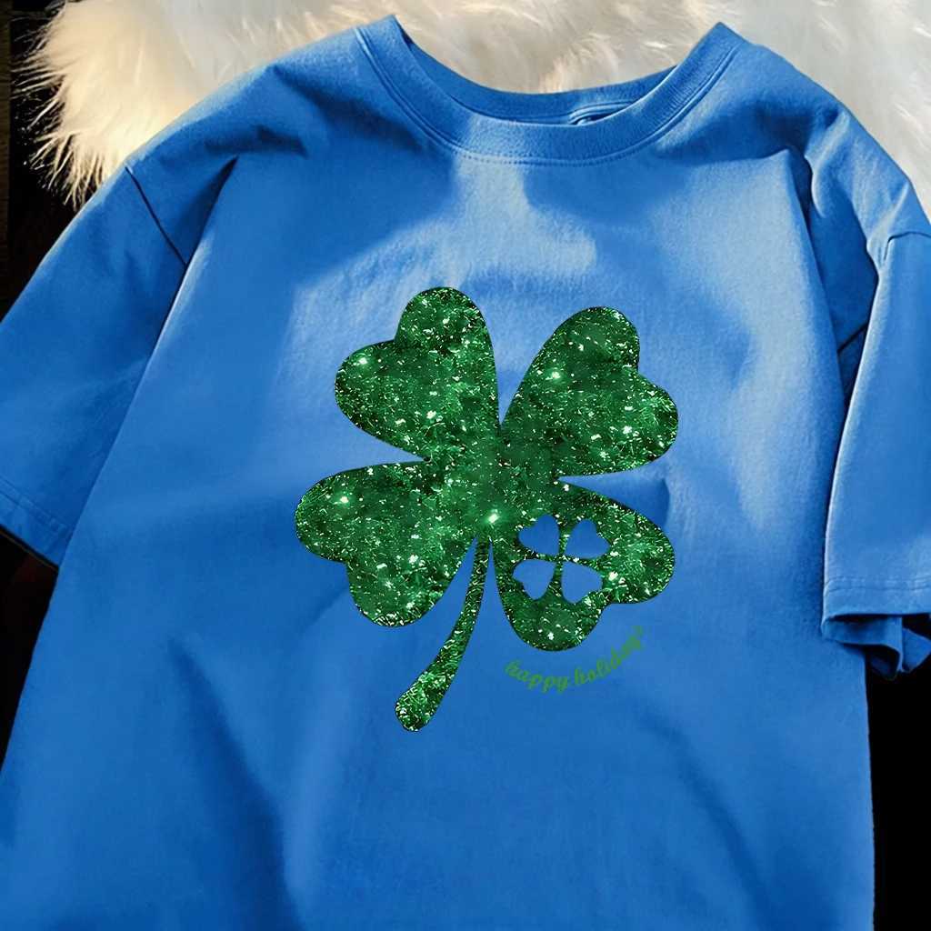 Glitter Clover Happy Holidays Prints Man TShirts Hip Hop Summer T-Shirt Casual Oversize Short Sleeve All-Match Cotton Sportswear M260317