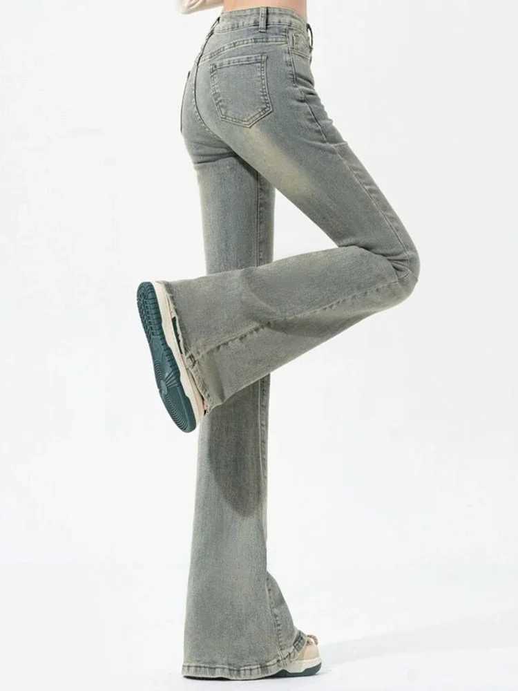 Ins Women Korean High Waist Flared Jeans Female High Street Boot Cut Pants Lady Y2k 2000s Yellow Denim Bell Bottom TrousersT260317