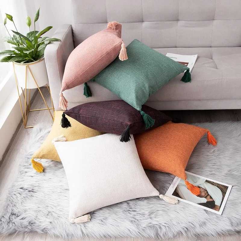 45x45cm Textured Throw Decorative Pillow Covers Square Accent Solid Cushion Cover Cozy Farmhouse Linen Pillow Case with Zipper D260317