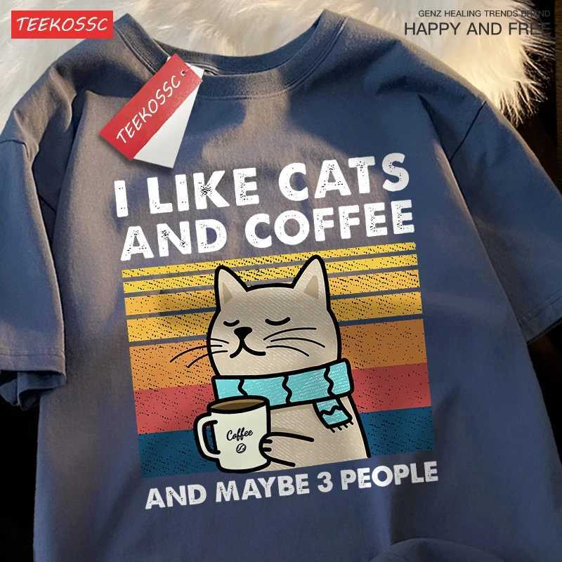 I Like Cats And Coffee Men Women T-Shirt Cotton Tee Clothes Hip Hop Loose Tshirt Fashion Crewneck T-Shirt Streetwear Couple M260317