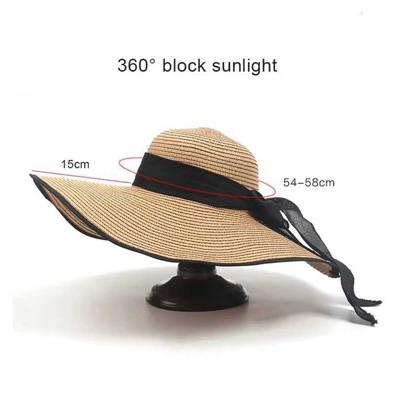 Wide Brim Straw Hat for Women 15CM Foldable Breathable UV Protection Bowknot Design Summer Beach Sun Hat Fashion Panama Travel H260317 - view 7