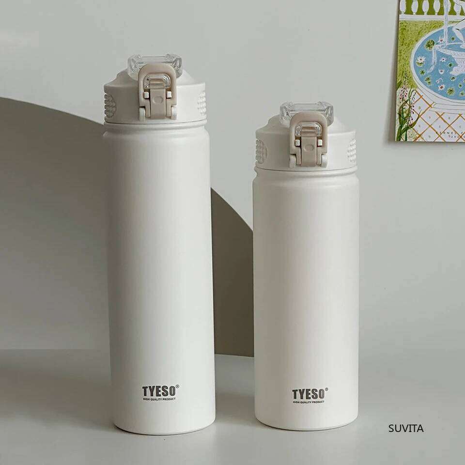 TYESO 600ML/750ML Thermos Water Bottle With Straw Stainless Steel Car Sports Cup Keeps Cold and Heat Thermal Travel Mug 26Y0317