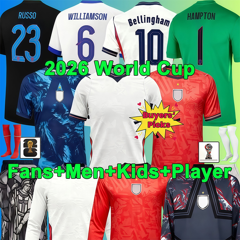25 26 England football shirt BELLINGHAM Soccer Jersey Russo Bronze FODEN Saka Toone KANE RICE FODEN 2026 National Team Home White Away Men Kid Women Men Kids Kit sets
