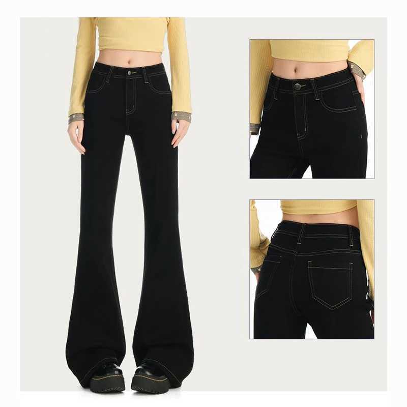 2025 Women Korean Solid Thin Jeans New Fashion s High Waist Straight Leg Pants Lady Chic Slim Fit Denim Trousers M260317