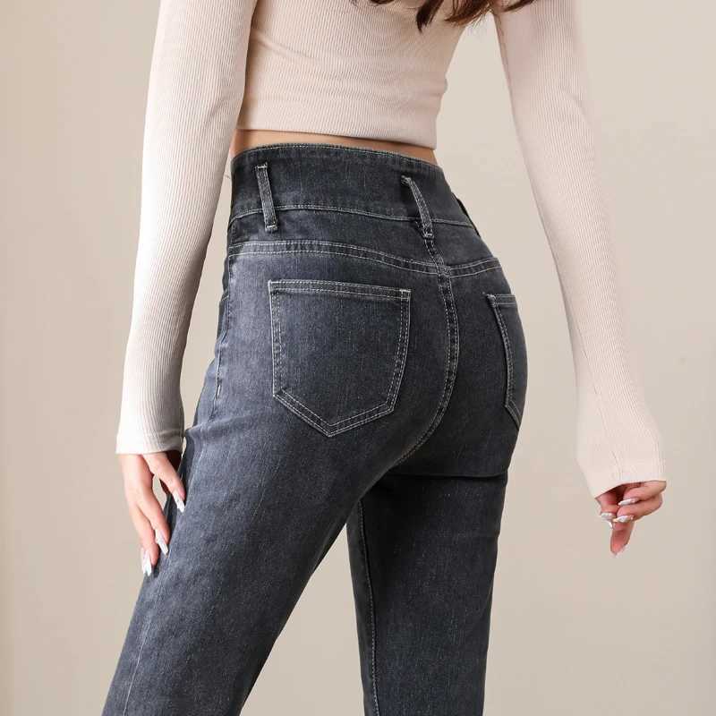 Autumn Woman Skinny Jeans High Waist Slim Korean Elastic Pencil Pants Female Fashion Denim Trousers Brand Grey BlackT260317