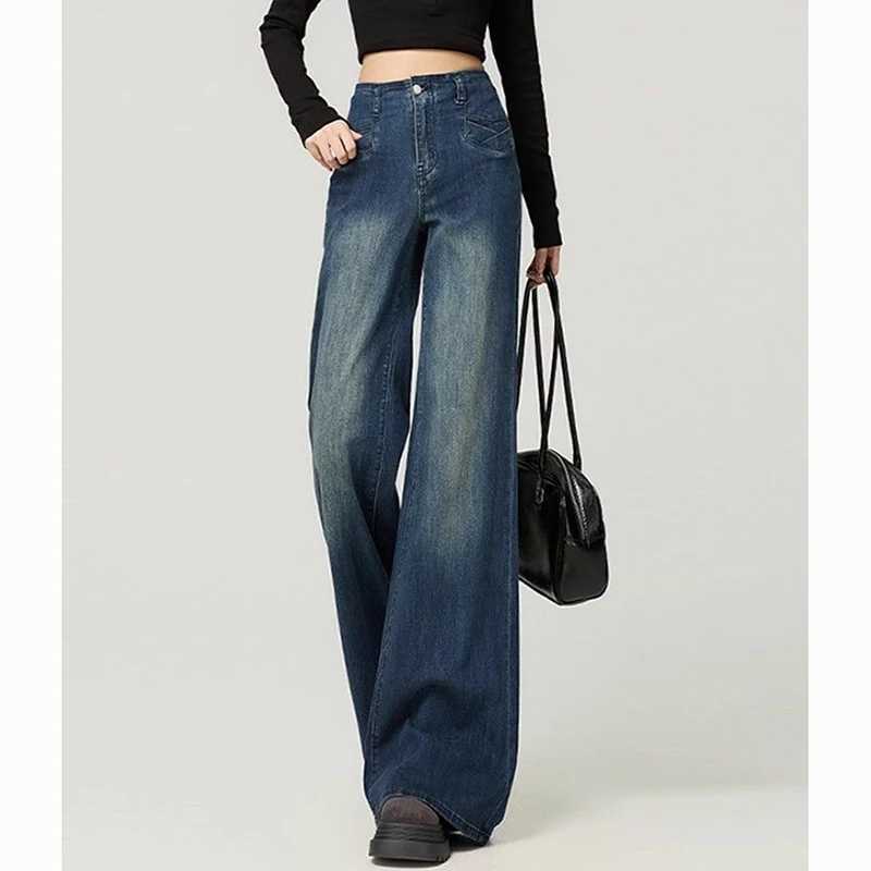 Classic Fashion s High Waist Jeans Lady Korean Solid Casual Denim Trousers Women Retro Slim Fit Straight Leg Pants M260317