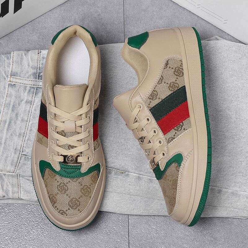 Vintage Canvas Leather Skate Shoes For Men Women Green Red Stripe Casual Sneakers Lightweight Breathable Non-Slip Daily Walking Tennis Shoes Plus Size
