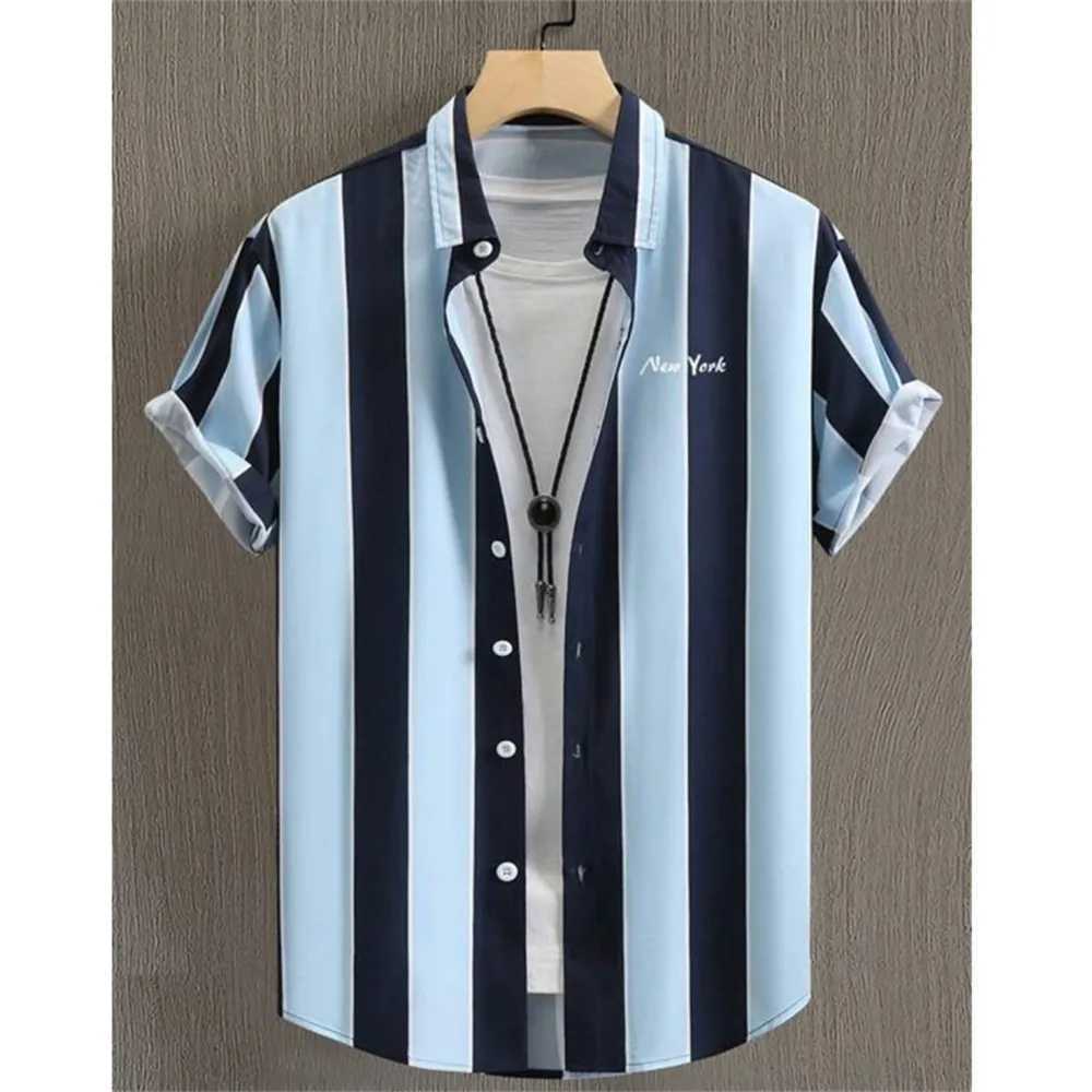 Summer Fashion 3D Print Striped Mens Shirts Basic GraphicsButton Short Sleeve Lapel Streetwear Hawaiian Blouse Shirts for Men M260317