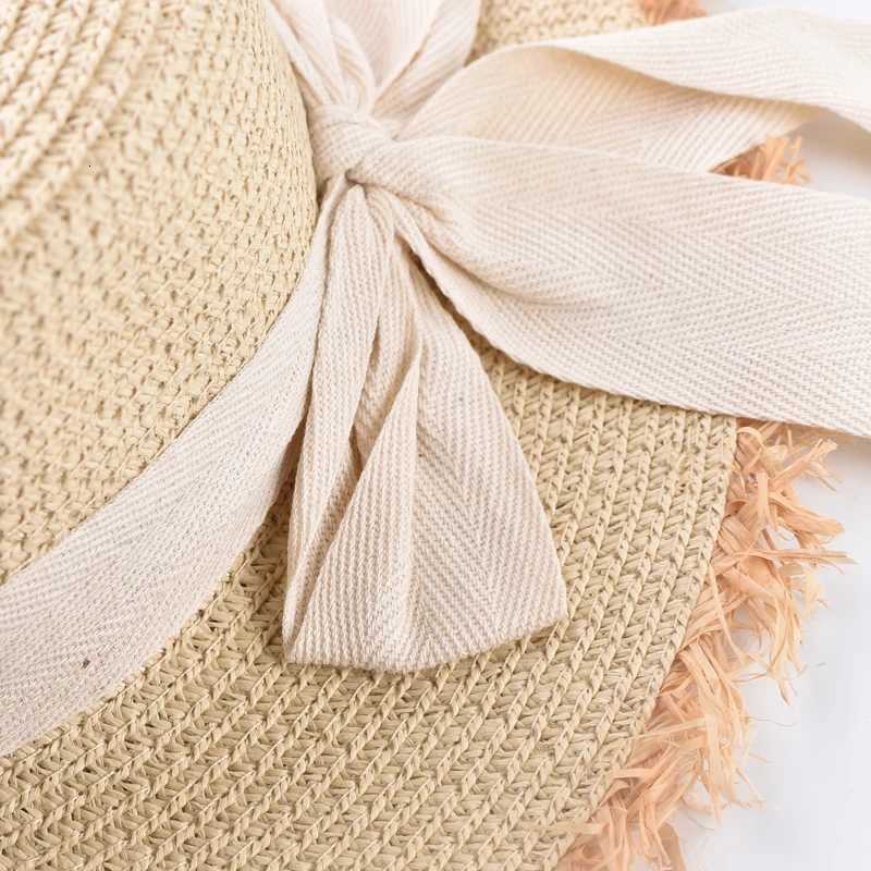 Summer Flat Top Straw Hat For Women Elegant Bow Tie Beach Sun Protection Hat H260317 - view 5