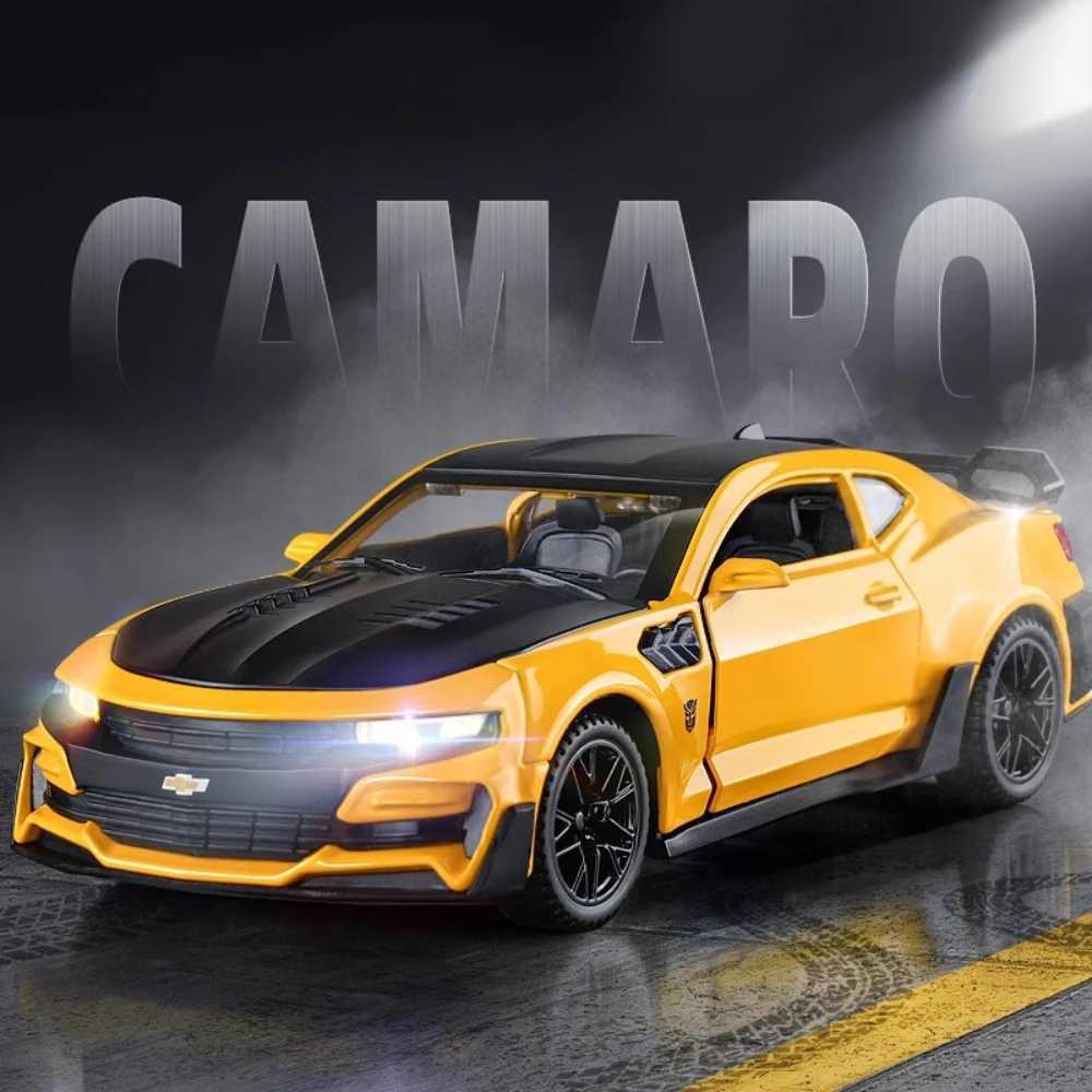 132 Scale Camaro Alloy Diecast Model Sports Car Toy Sound Light Doors Opened Police Vehicles Toys for Child Birthday Gifts D260317