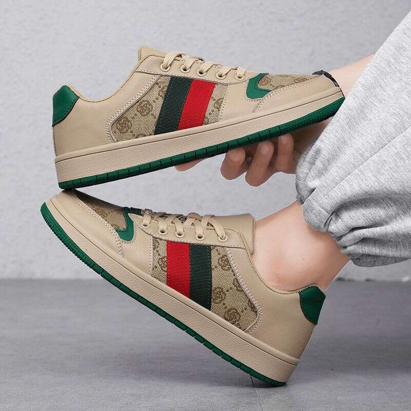 Vintage Canvas Leather Skate Shoes For Men Women Green Red Stripe Casual Sneakers Lightweight Breathable Non-Slip Daily Walking Tennis Shoes Plus Size