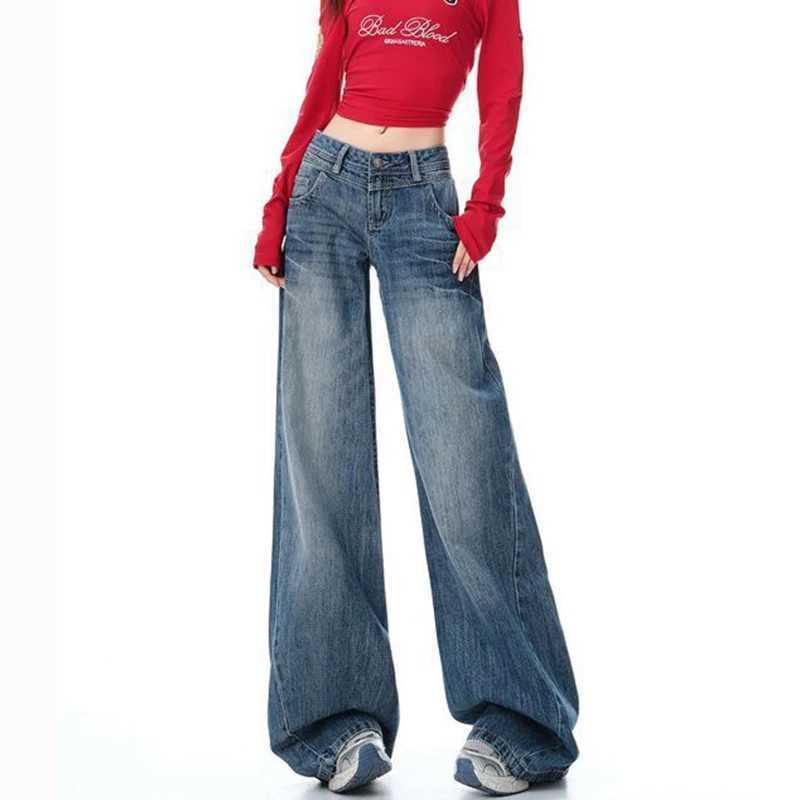 Female Solid Casual Baggy Jeans s Retro Fashion High Waist Denim Trousers Lady Designer Comfortable Wide Leg Pants M260317
