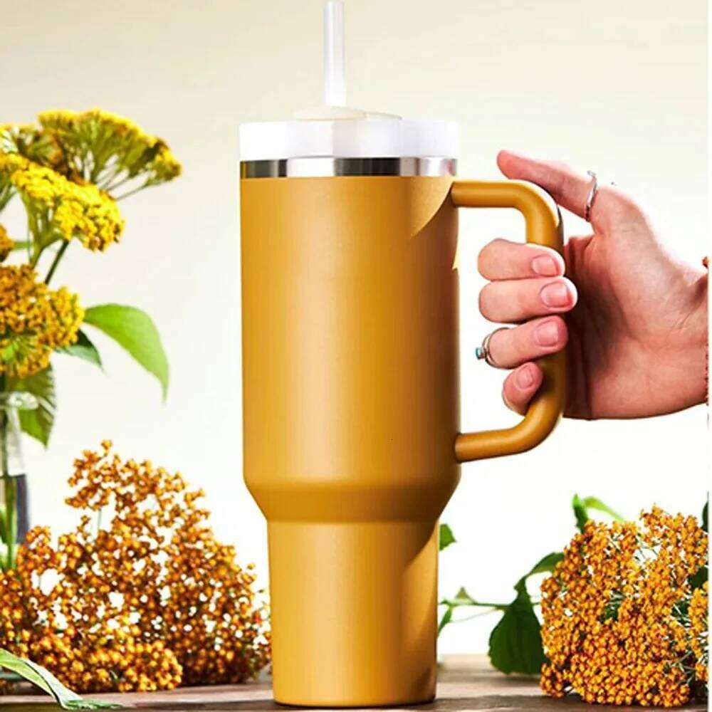 40 oz Tumbler with Handle Lid Straw 40oz Stainless Steel Water Bottle Vacuum Thermos Cup Travel Car Coffee Mug Cap for Stanley 26Y0317