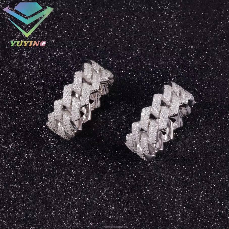 Cheap Price 925 Sterling SIlver 18K Gold Plated Cuban Link Ring Iced Out Jewelry Hip Hop Moissanite Cuban Ring for Men Women