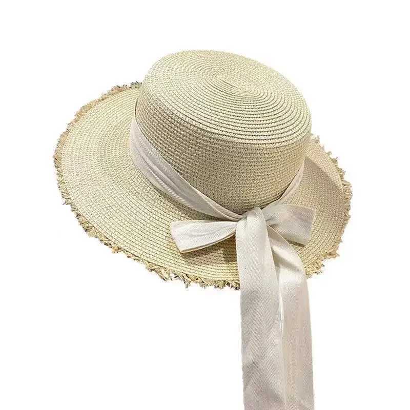 Womens Summer Wide Brim Straw Hat with Butterfly Knot Tassel UV Protection Beach Sun Cap for Outdoor Activities H260317 - view 6