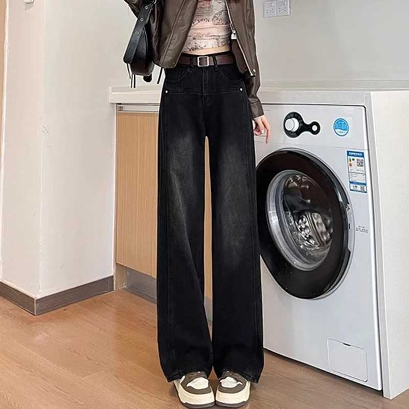 Woman New High Waist Loose Wide Leg Jeans s Boyfriend Straight Leg Pants Female Fashion Gray Black Denim Trousers Large Size M260317