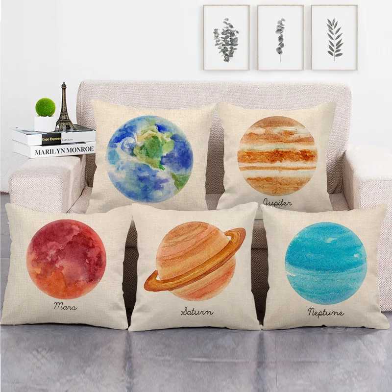 Simple Colored Painting Planet Series Digital printing short plush pillow covers for car sofa office cushion cover home goods D260317