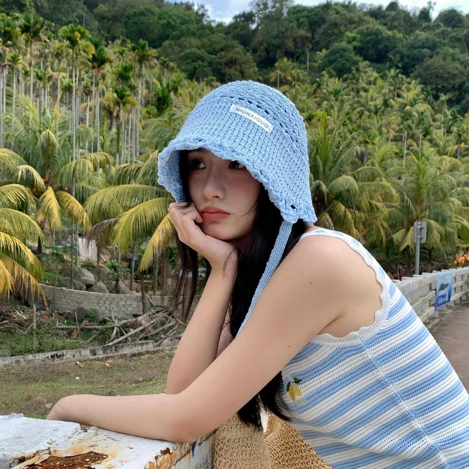 Womens Sun Hats Fashion Blue CapWoven Fishermans Hat Summer Large Brim Sunshade Basin Hat Light Breathable Sun Protection Hat H260317 - view 3