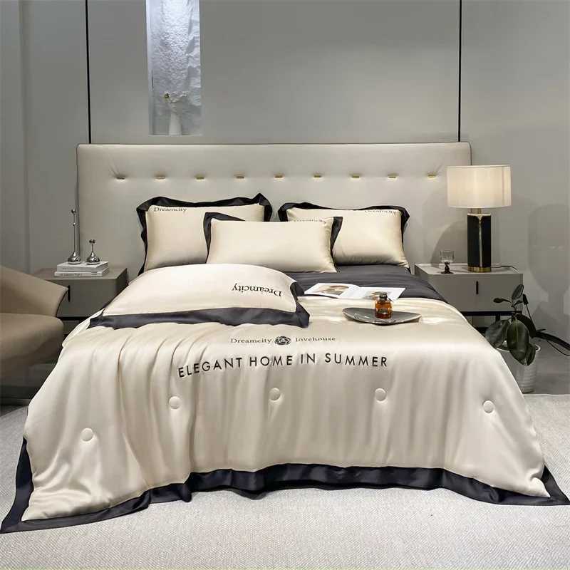 Luxury European Style Ice Silk Summer Quilt Set High-end Embroidered Cooling Blanket 4/3/1 Pcs Sets Air Conditioning Comforter D2603171