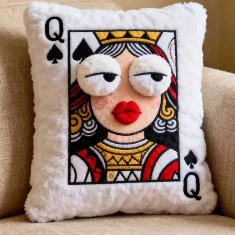Cute Plush Embroidered Playing Cards Embroidered Pillow Cushion Fun Gift for Friends D260317