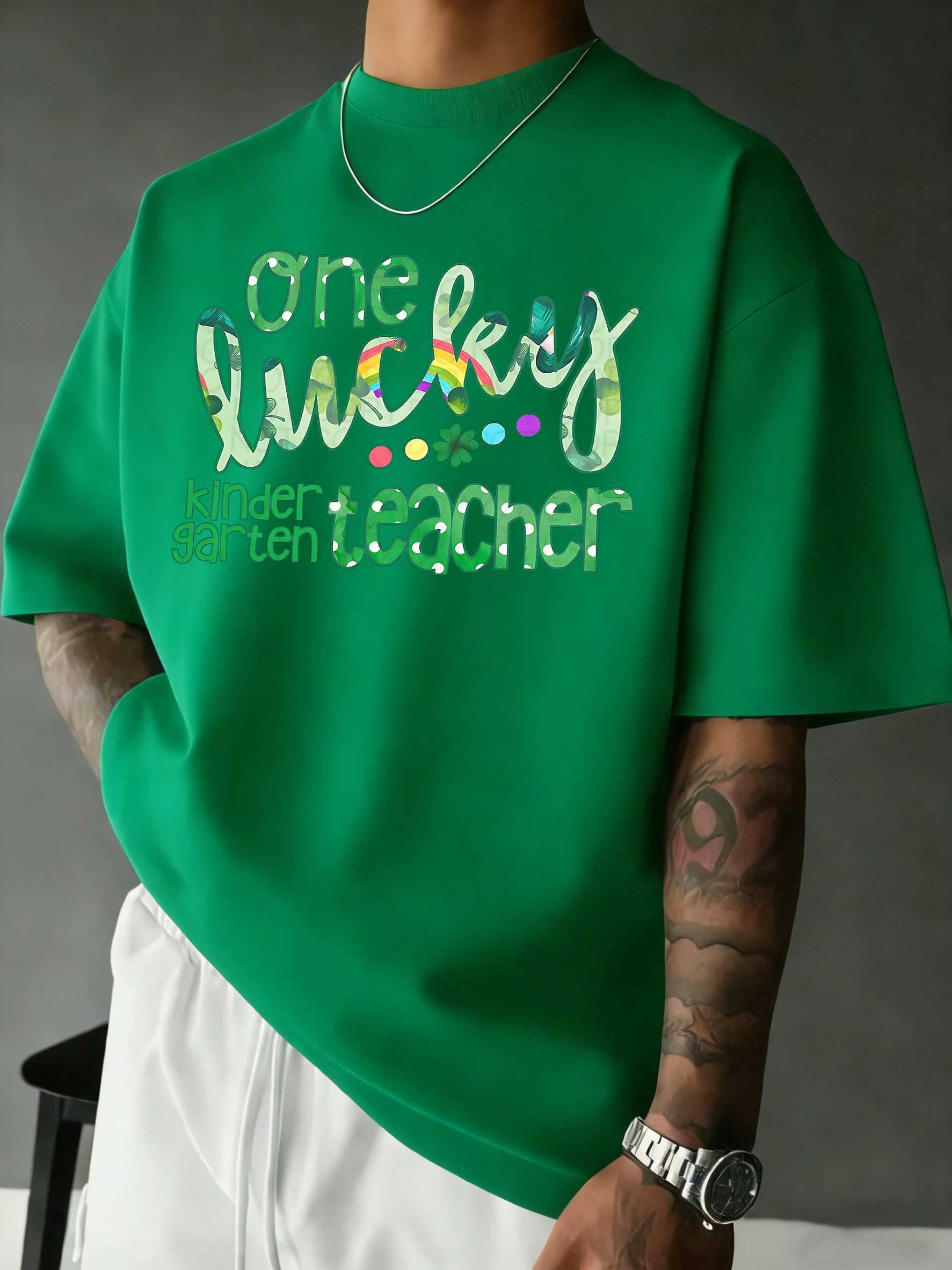 One Kindergarten Teacherpattern Breathable Sport T Shirt Men Casual O-Neck T-Shirts Cotton Summer Clothes Soft Loose Tops M260317